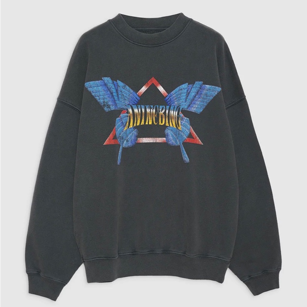 SOLD Anine Bing Harvey Crew Neck Butterfly in Washed Black Grey size M - Picture 15 of 15